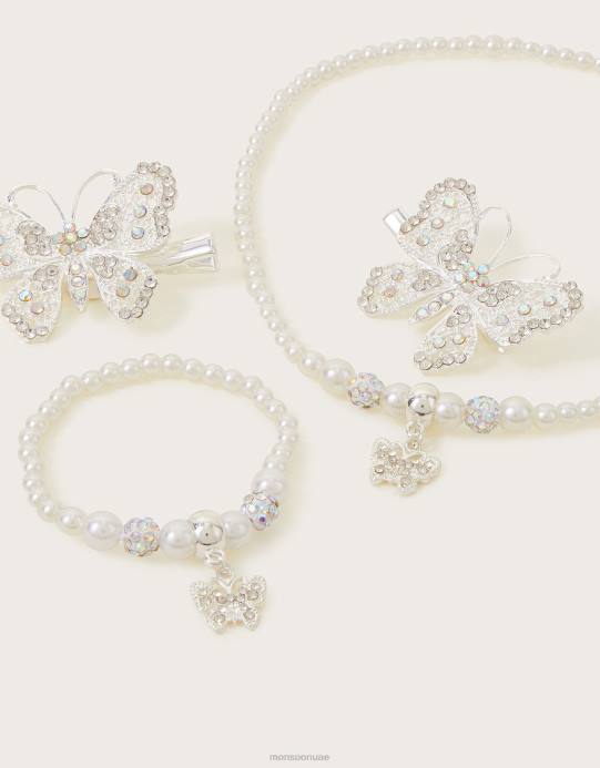 Monsoon بنت مجموعة مجوهرات وشعر من اللؤلؤ على شكل فراشة رفرفة D68H1806 ملحق أنيق