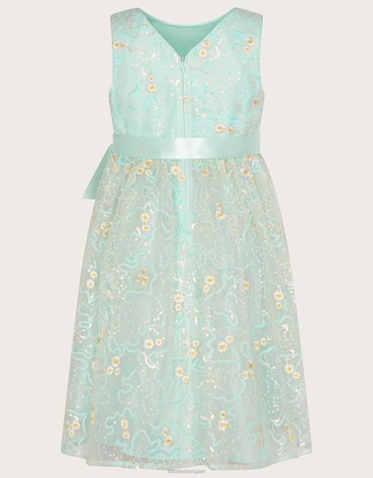 Monsoon بنت فستان ديزي مطرز بالترتر D68H1808 ملابس الأخضر (النعناع)