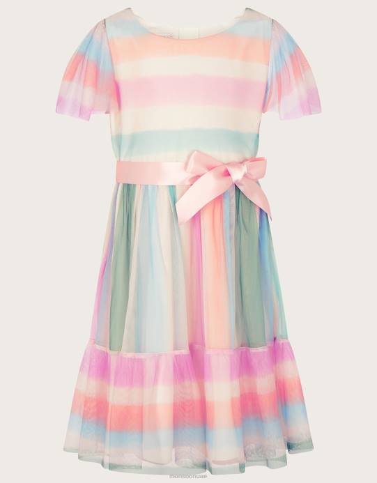 Monsoon بنت فستان بيبا مخطط من التول D68H1815 ملابس متعدد