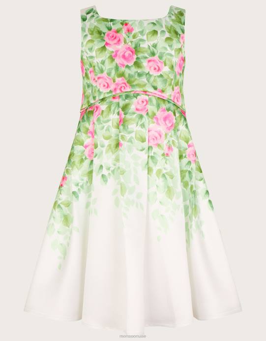 Monsoon بنت فستان دوقة بطبعات نباتية D68H1816 ملابس عاج