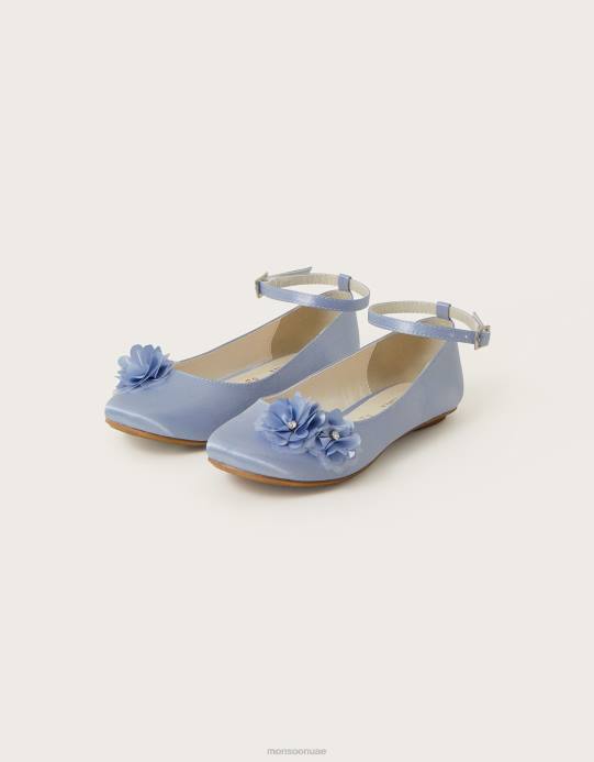 Monsoon بنت حذاء راقصة الباليه المسطح على شكل زهرة ديبورا ديامانتي D68H1831 أحذية أزرق