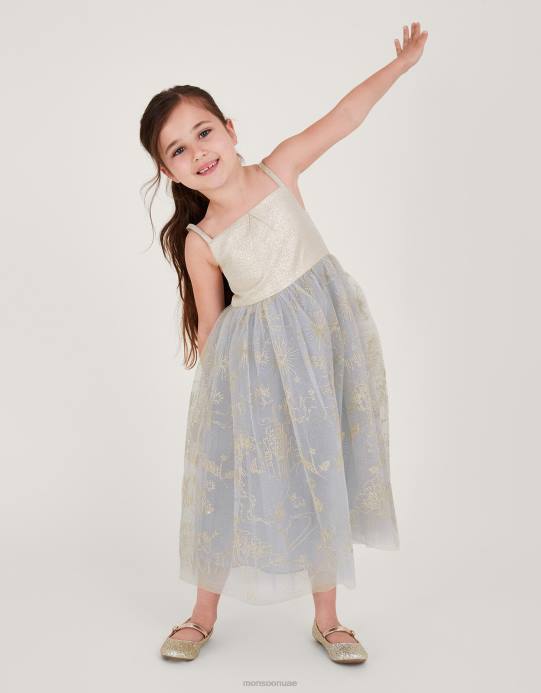 Monsoon بنت فستان من الجاكار المطرز من أرض العجائب D68H1834 ملابس رمادي