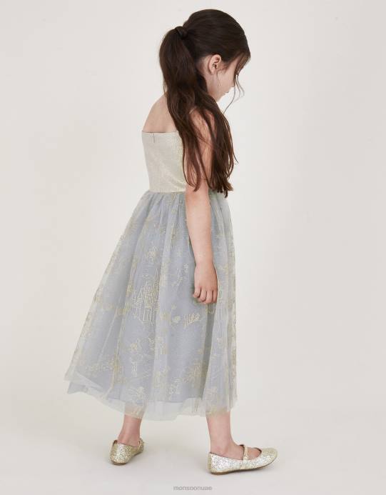 Monsoon بنت فستان من الجاكار المطرز من أرض العجائب D68H1834 ملابس رمادي