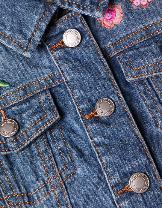 Monsoon بنت سترة الدنيم المطرزة بالزهور D68H1846 ملابس أزرق