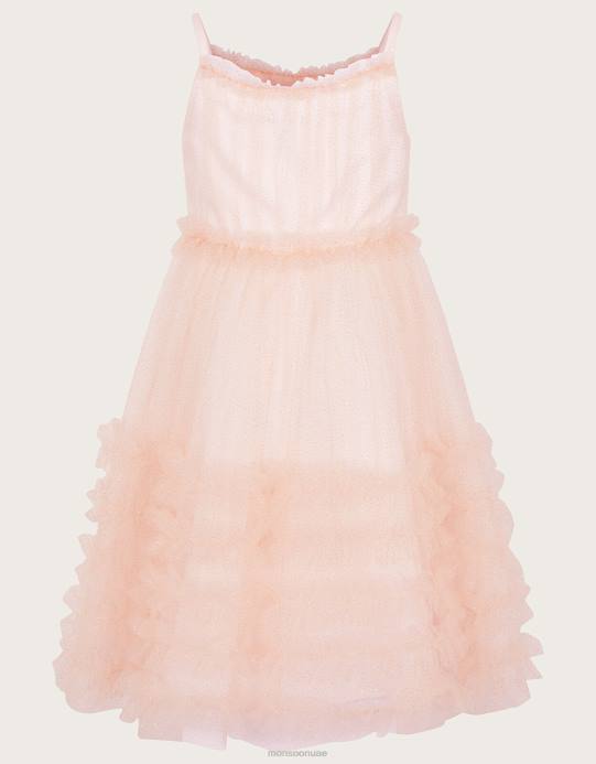 Monsoon بنت أرض العجائب فستان كشكش لامع D68H1849 ملابس الوردي (الوردي الشاحب)