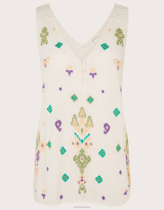 Monsoon نحيف قمة مطرزة بلا أكمام D68H185 ملابس أبيض