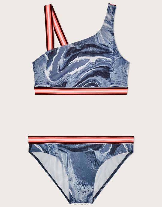 Monsoon بنت طقم بيكيني رخامي بكتف واحد D68H1864 ملابس أسود