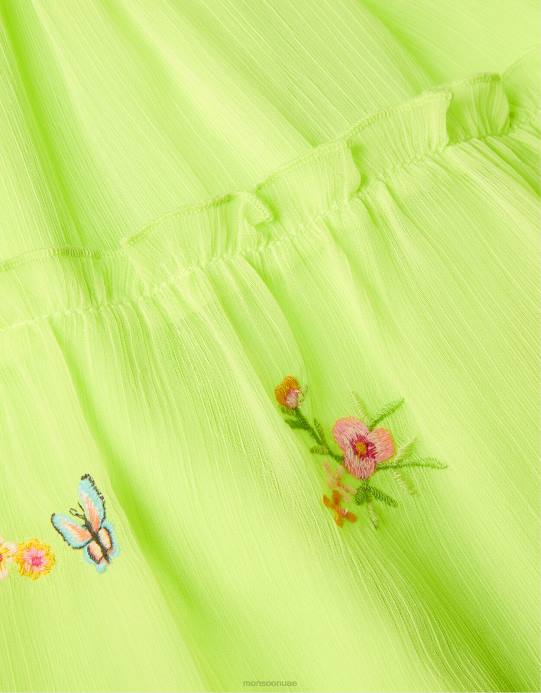 Monsoon بنت فستان فراشة مطرز بأكمام منتفخة D68H1865 ملابس الأخضر (الجير)