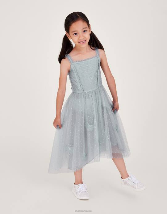 Monsoon بنت أرض العجائب فستان لامع بأجنحة الفراشة D68H1869 ملابس رمادي