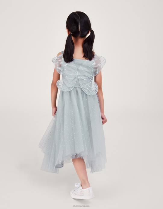 Monsoon بنت أرض العجائب فستان لامع بأجنحة الفراشة D68H1869 ملابس رمادي