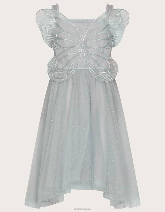 Monsoon بنت أرض العجائب فستان لامع بأجنحة الفراشة D68H1869 ملابس رمادي