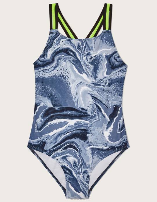 Monsoon بنت ملابس السباحة حزام الرخام D68H1892 ملابس أسود