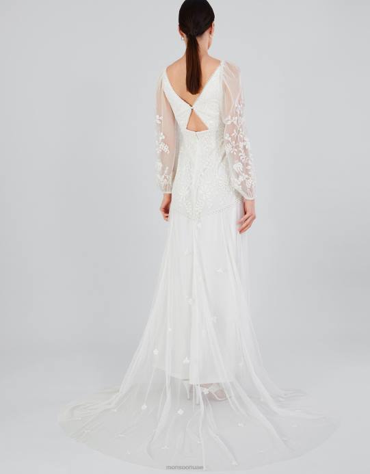 Monsoon نحيف فستان زفاف طويل مزين من جوزيت D68H18 ملابس عاج