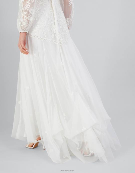 Monsoon نحيف فستان زفاف طويل مزين من جوزيت D68H18 ملابس عاج