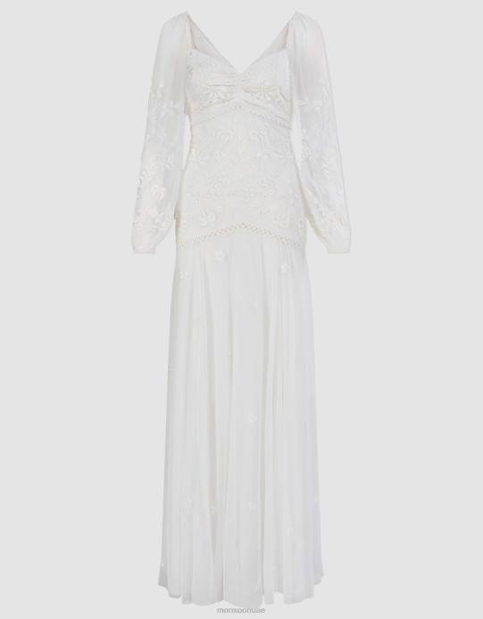 Monsoon نحيف فستان زفاف طويل مزين من جوزيت D68H18 ملابس عاج