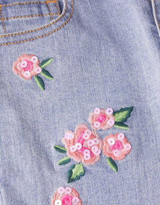 Monsoon بنت جينز مطرز بالزهور D68H1906 ملابس أزرق