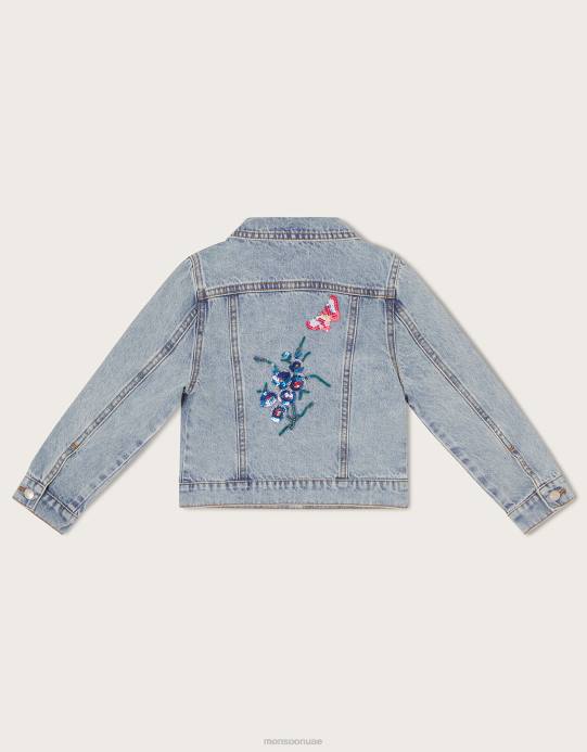 Monsoon بنت سترة الدنيم الأزهار الترتر D68H1908 ملابس الأزرق (الأزرق الشاحب)