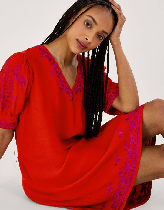 Monsoon نحيف فستان تونك مطرز من كريسي D68H191 ملابس البرتقالي