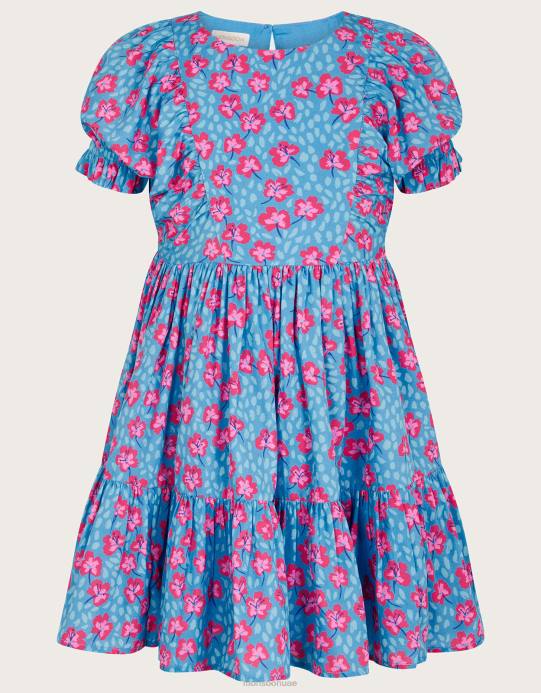 Monsoon بنت فستان بطباعة أزهار الكرز D68H1918 ملابس أزرق