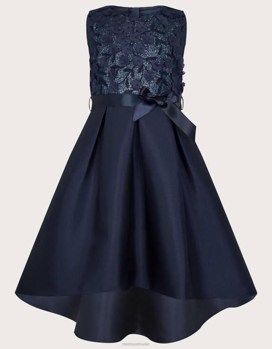 Monsoon بنت أنيكا فستان وصيفة الشرف عالية ومنخفضة D68H1930 ملابس الأزرق الداكن)