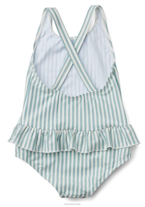 Monsoon أطفال ملابس السباحة القطنية المخططة من ليووود أمارا D68H1931 ملابس أزرق