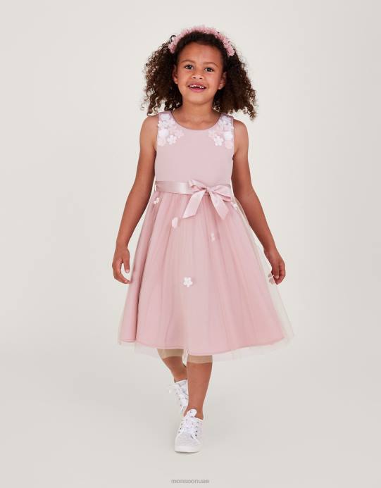 Monsoon بنت ليلى فستان غوص ثلاثي الأبعاد D68H1937 ملابس لون القرنفل