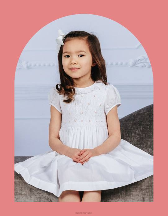 Monsoon أطفال فستان تروترز مصنوع يدويًا من الصفصاف والوردي D68H1938 ملابس أبيض