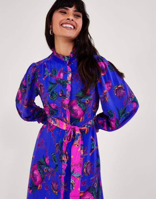 Monsoon نحيف فستان قميص بطبعة جوردن D68H193 ملابس أزرق