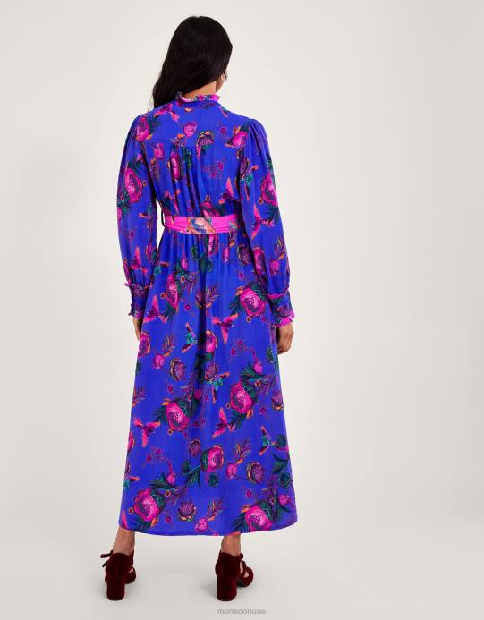 Monsoon نحيف فستان قميص بطبعة جوردن D68H193 ملابس أزرق