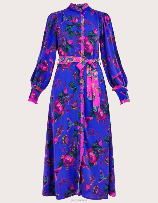Monsoon نحيف فستان قميص بطبعة جوردن D68H193 ملابس أزرق