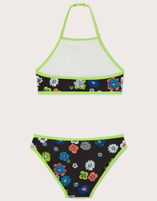 Monsoon بنت طقم بيكيني بحمالة عنق وزهور D68H1940 ملابس أسود