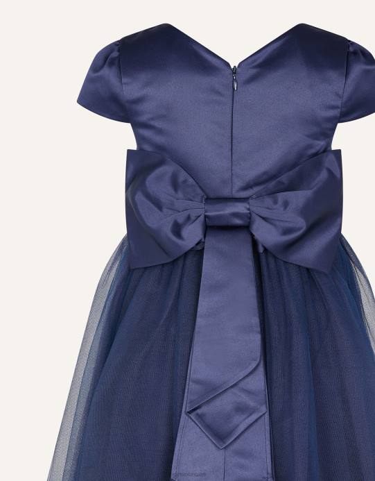 Monsoon بنت تول فستان العروسة D68H1941 ملابس الأزرق الداكن)