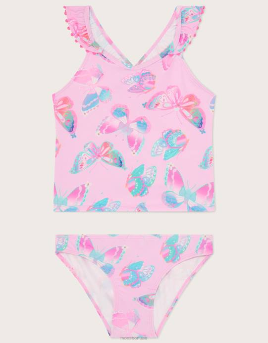 Monsoon بنت طقم تانكيني بطبعة فراشة وبوم بوم D68H1953 ملابس الوردي (الوردي الشاحب)