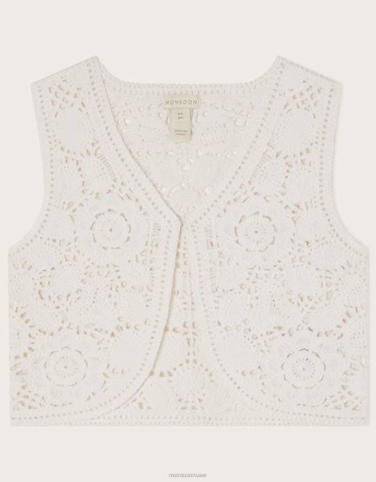 Monsoon بنت صدرية كروشيه قصيرة من البوتيك D68H1956 ملابس عاج