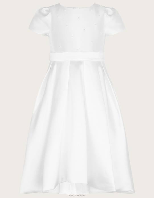 Monsoon بنت فستان منمق باللؤلؤ من هنريتا D68H1965 ملابس أبيض
