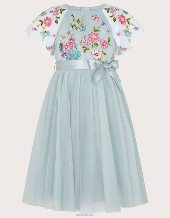 Monsoon بنت فستان بأكمام كيب مطرز من إيمزي D68H1975 ملابس أخضر