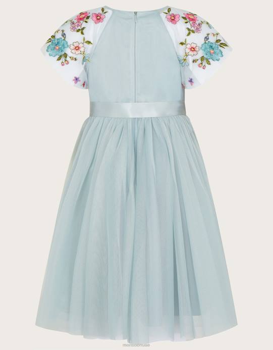 Monsoon بنت فستان بأكمام كيب مطرز من إيمزي D68H1975 ملابس أخضر