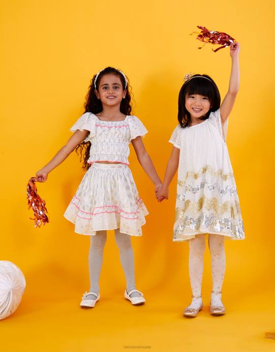 Monsoon بنت طقم تنورة وتنورة من رقائق البيزلي D68H1978 ملابس أبيض