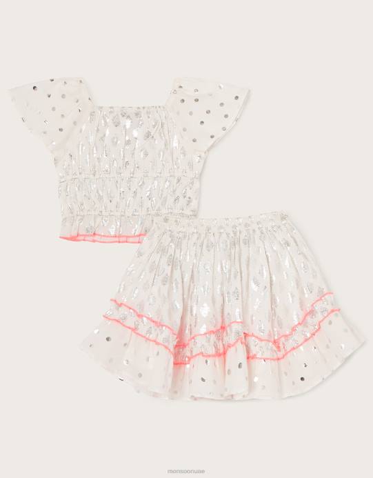 Monsoon بنت طقم تنورة وتنورة من رقائق البيزلي D68H1978 ملابس أبيض