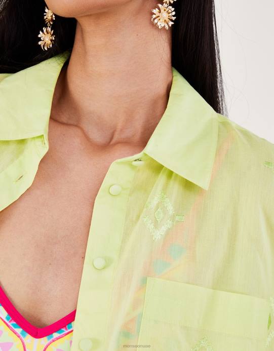 Monsoon نحيف ازتيك الماس قميص الشاطئ D68H197 ملابس أخضر