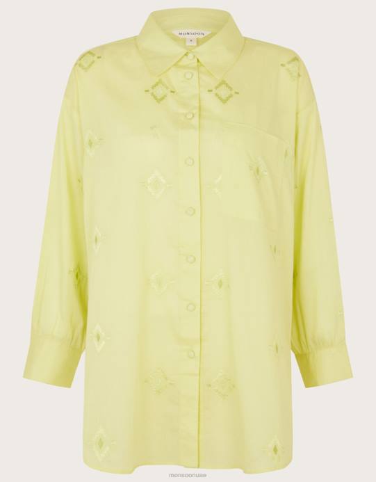 Monsoon نحيف ازتيك الماس قميص الشاطئ D68H197 ملابس أخضر