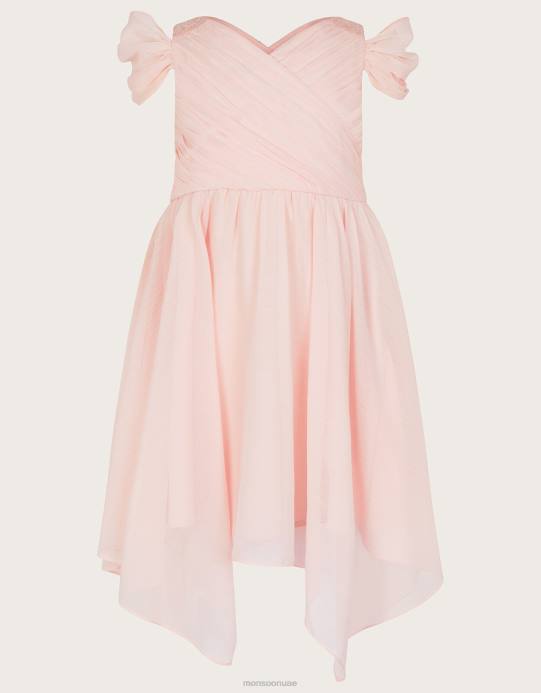 Monsoon بنت فستان ملفوف بأكتاف باردة من البوليستر المعاد تدويره D68H1985 ملابس لون القرنفل