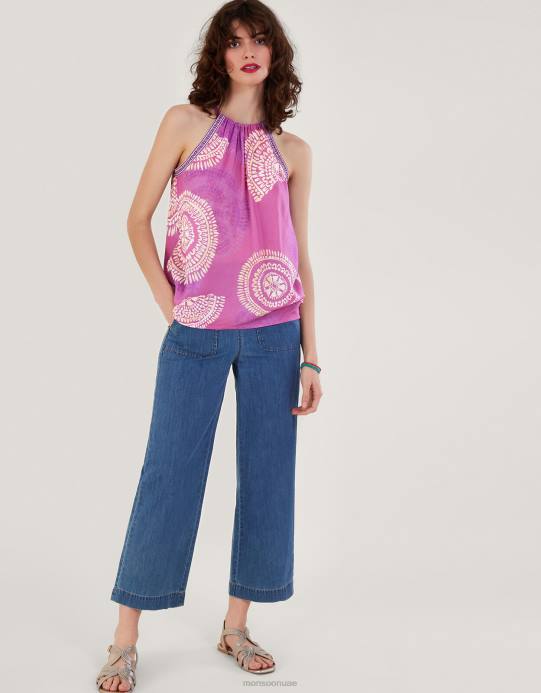 Monsoon نحيف بلوزة كامي بطبعة شريط ربطة عنق في لينزينج إيكوفيرو D68H198 ملابس الأرجواني (أرجواني)