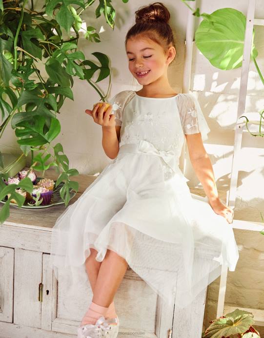 Monsoon بنت فستان أميليا من التول المطرز D68H1990 ملابس عاج