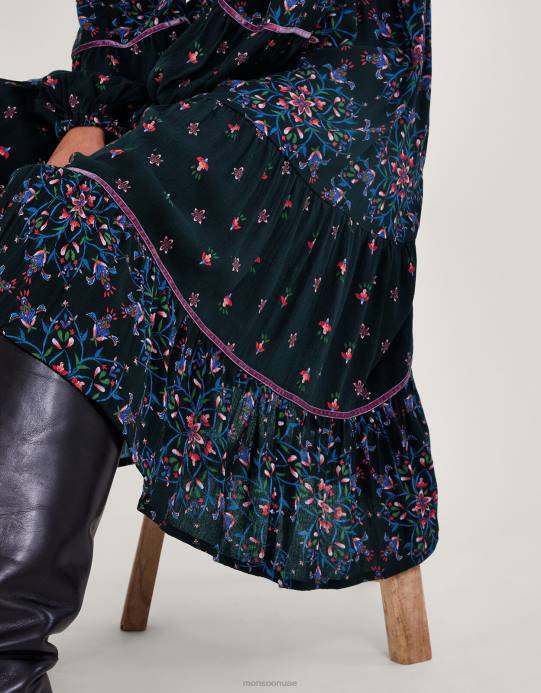 Monsoon نحيف فستان مزين بالمخمل D68H1 ملابس أسود