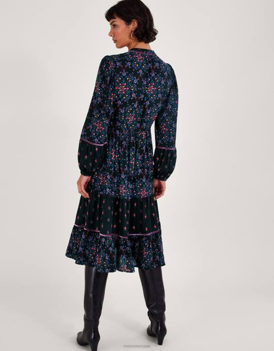 Monsoon نحيف فستان مزين بالمخمل D68H1 ملابس أسود