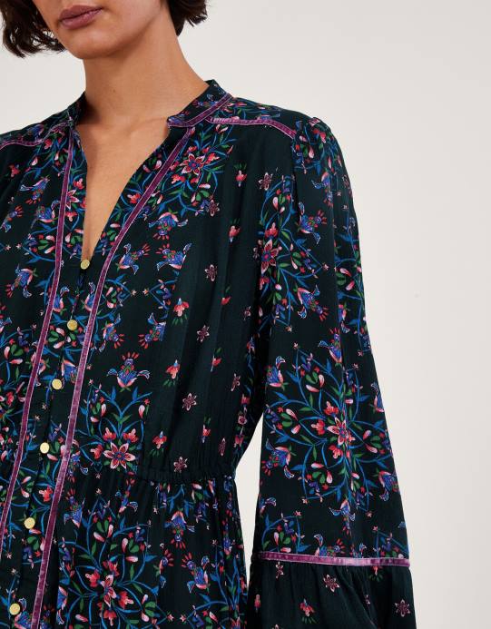 Monsoon نحيف فستان مزين بالمخمل D68H1 ملابس أسود