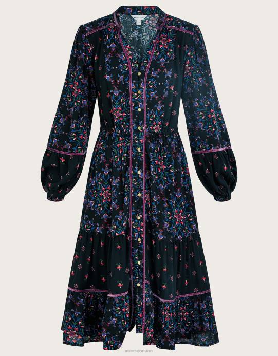 Monsoon نحيف فستان مزين بالمخمل D68H1 ملابس أسود