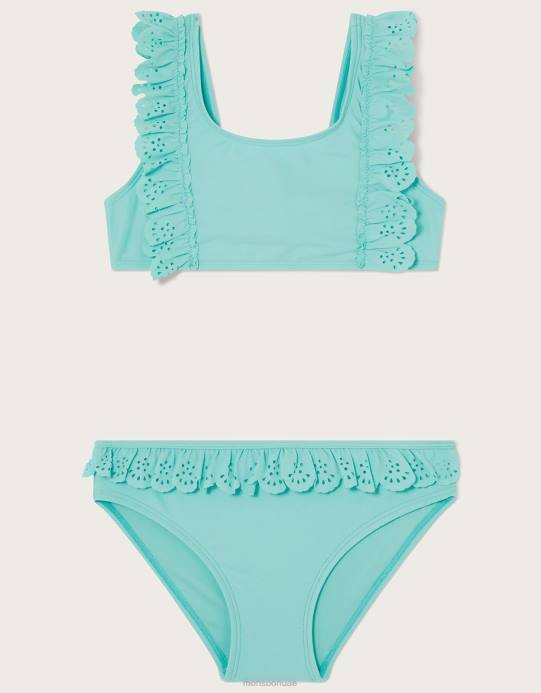 Monsoon بنت مجموعة بيكيني مكشكشة مقطوعة بالليزر D68H2006 ملابس الأزرق (الفيروز)