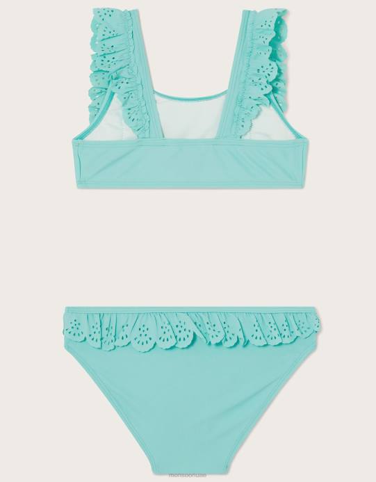 Monsoon بنت مجموعة بيكيني مكشكشة مقطوعة بالليزر D68H2006 ملابس الأزرق (الفيروز)